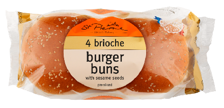 St. Pierre 4 Brioche Burger Buns with Sesame Seeds