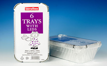 93x184x49mm 23oz Foil Tray with Lids - 12 Packs of 6