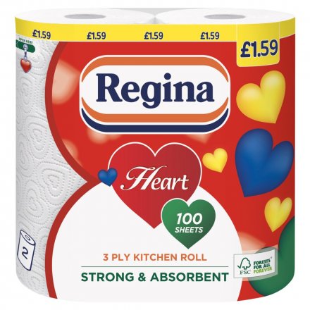Regina Heart 3PLY Kitchen Roll 2PK White PM £ £1.59