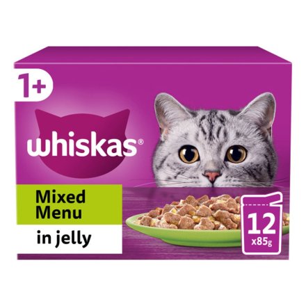 WHISKAS 1+ CAT POUCHES MIXED MENU IN JELLY 12'S 85g