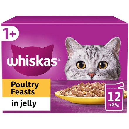 WHISKAS 1+ CAT POUCHES POULTRY FEASTS IN JELLY 12' 85g